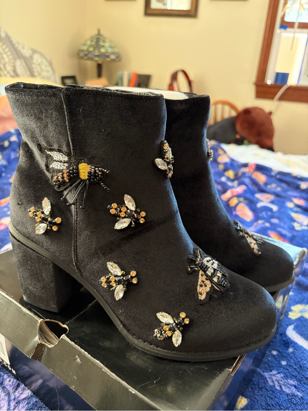 torrid Black Embellished Ankle Booties with Beaded Bee Accents